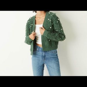 Women’s green loop white pearl cardigans